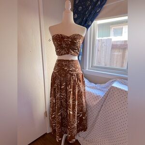 Brow flower printed two-piece dress